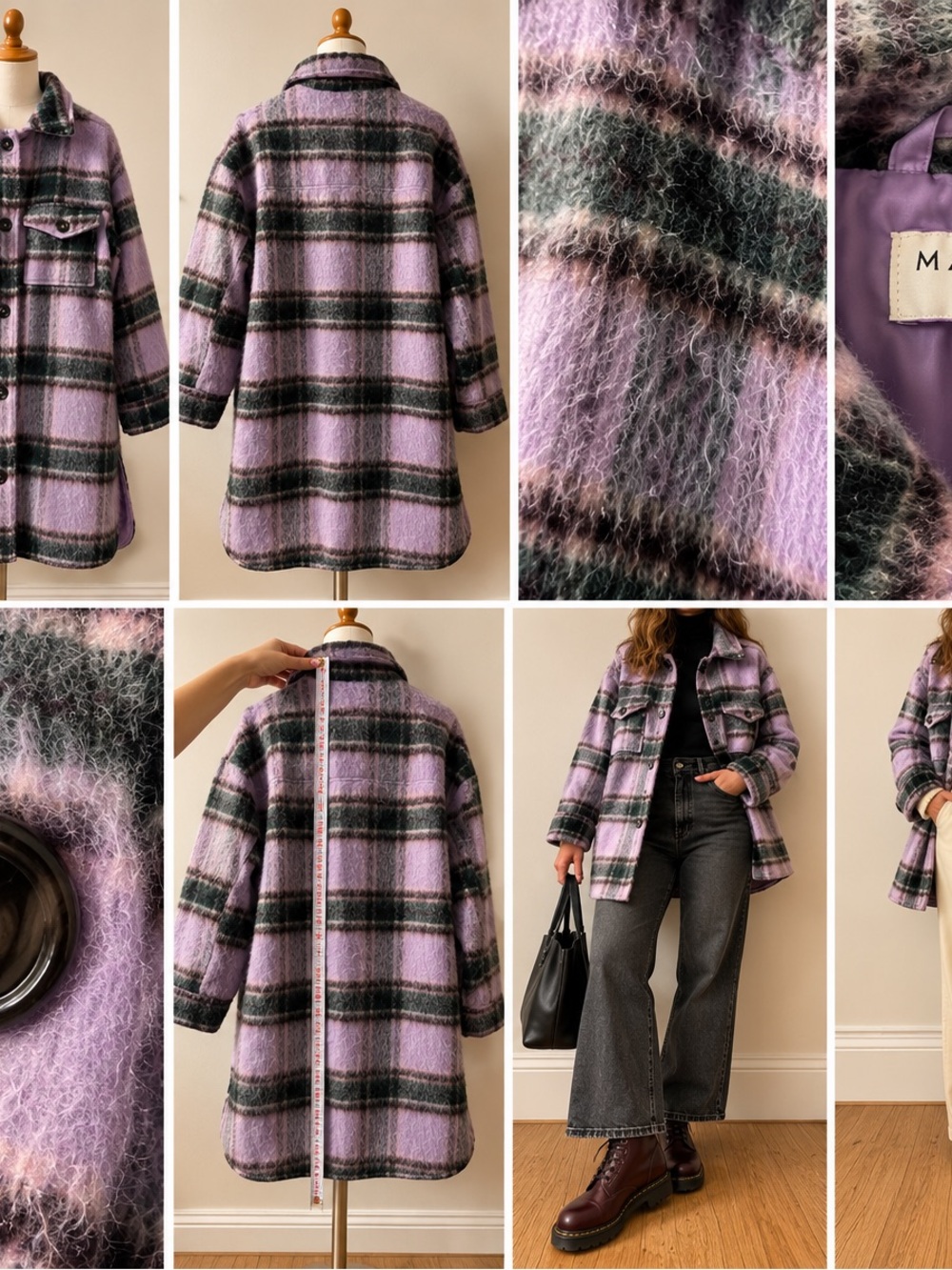 Madison Lavender and Black Plaid Wool-Blend Shacket